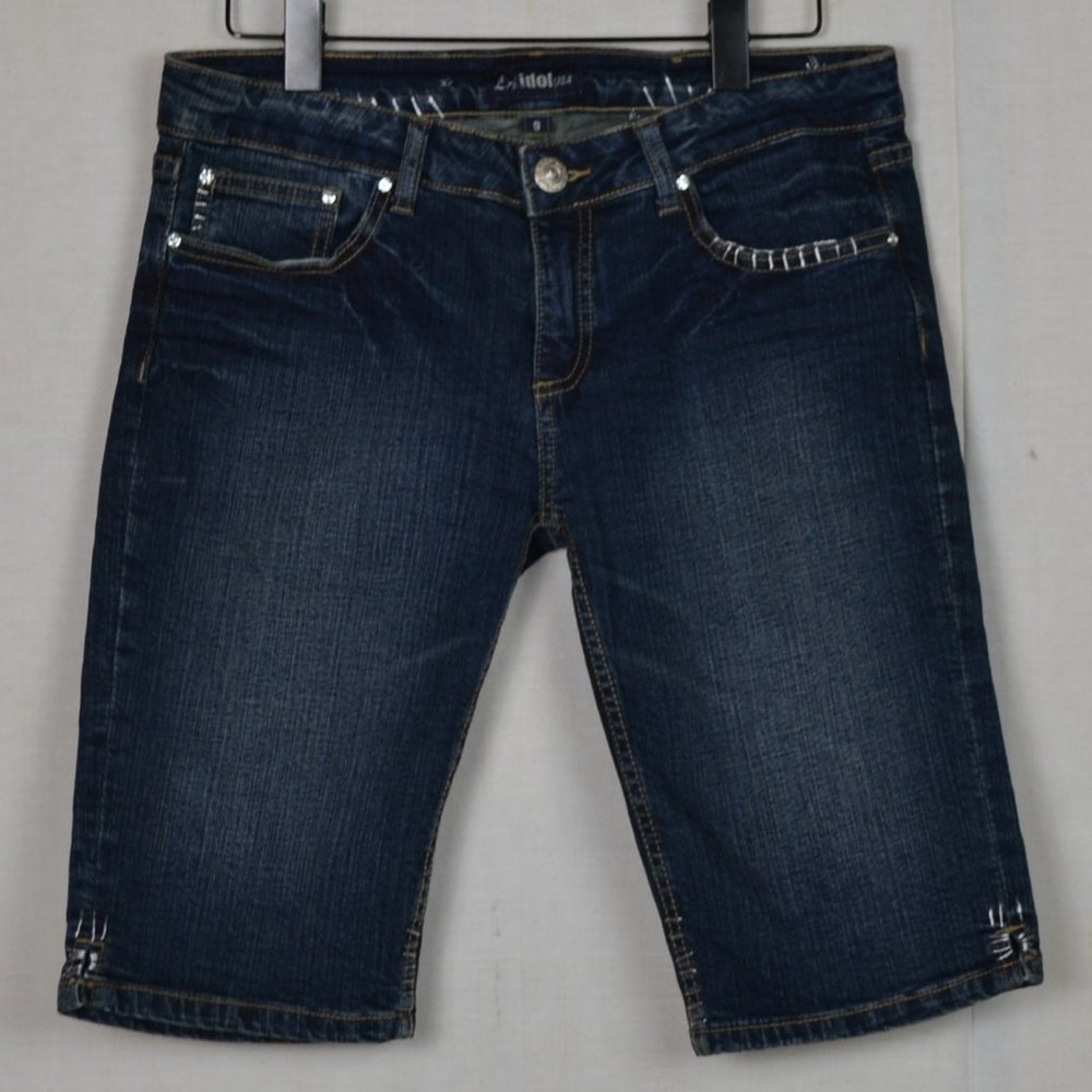 LA Idol USA Dark Wash Rhinestone Bling Denim Bermuda Shorts Women Size 9